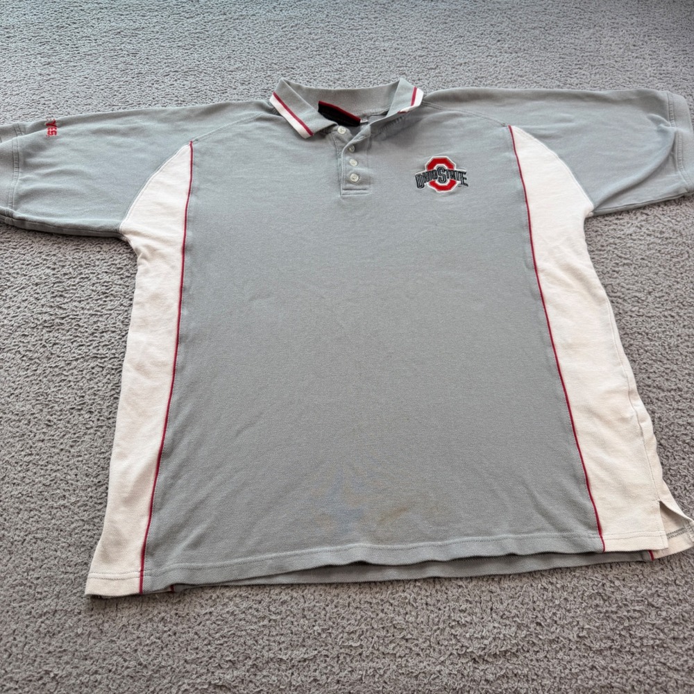 Vintage Ohio State Buckeyes Official Team Shop Gray Polo Shirt L NCAA Mens Y2K